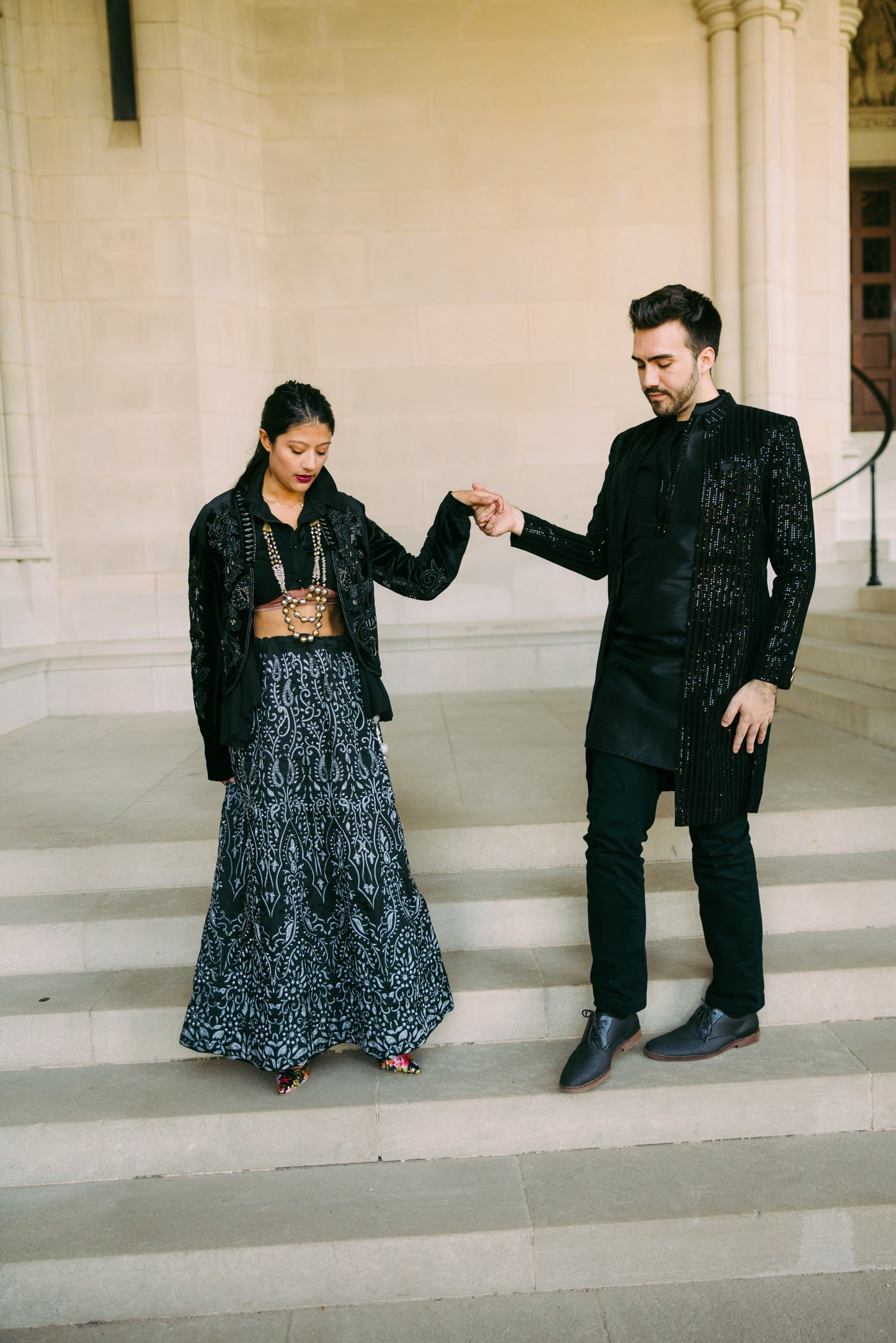 Black sequins Coat Ensemble