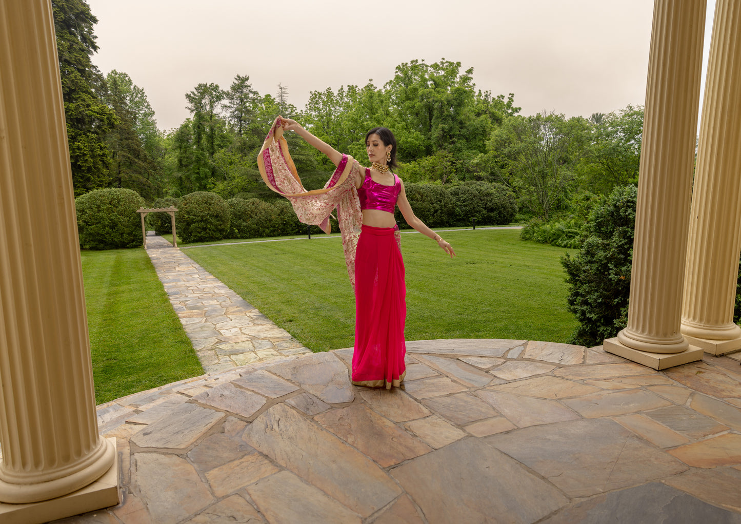 Embroidered Sari- Hot Pink