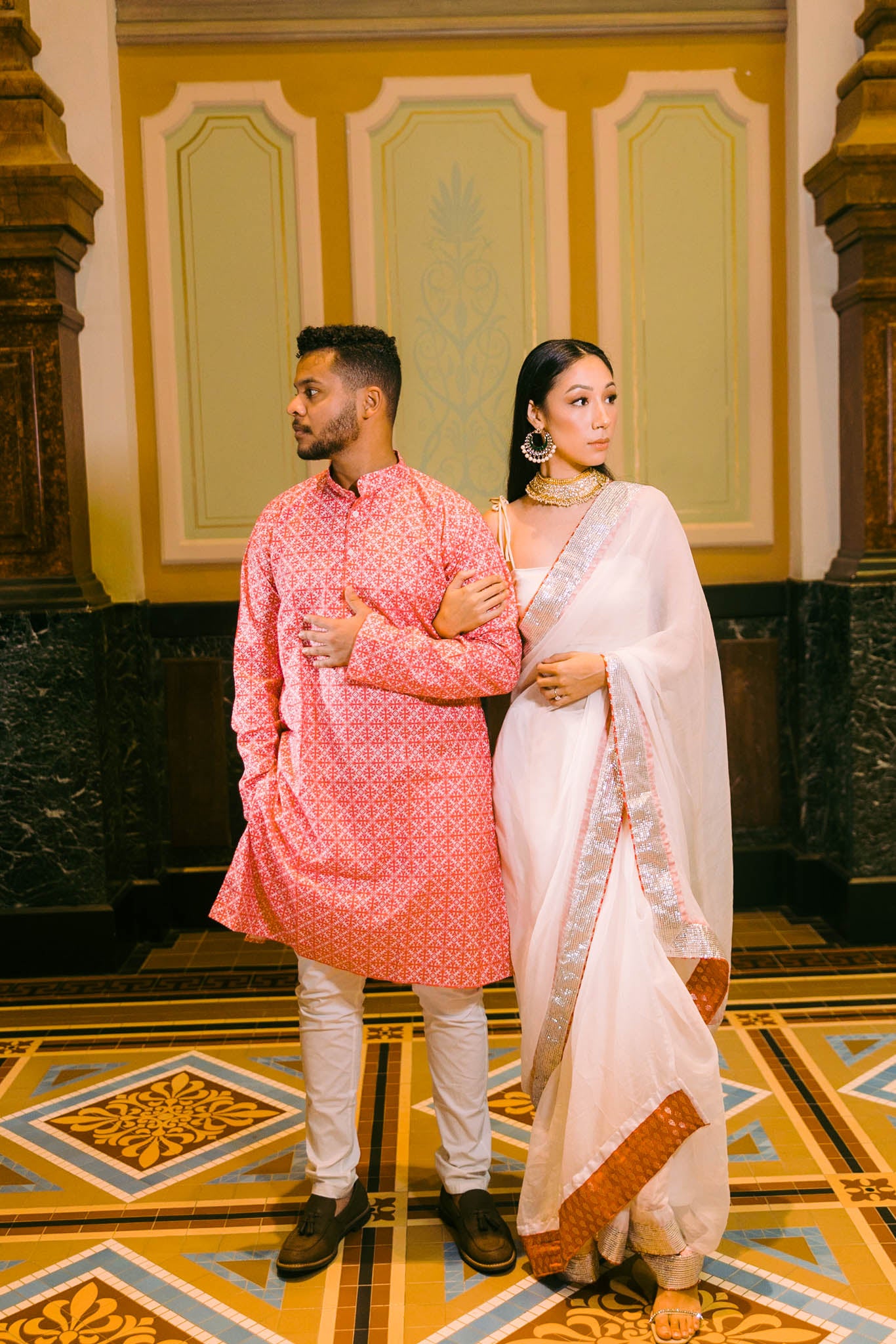 Red and White Block printed Kurta