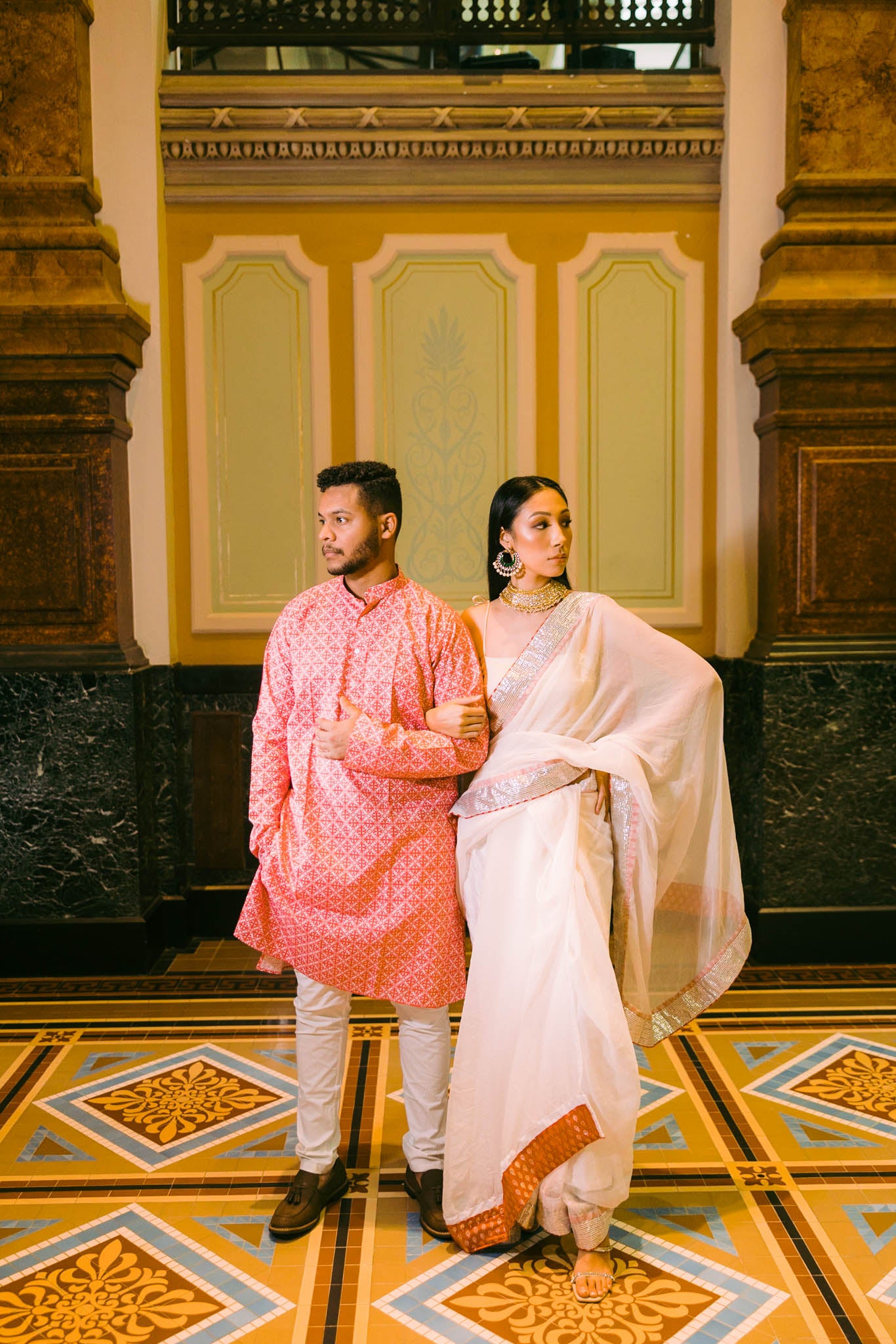 Red and White Block printed Kurta