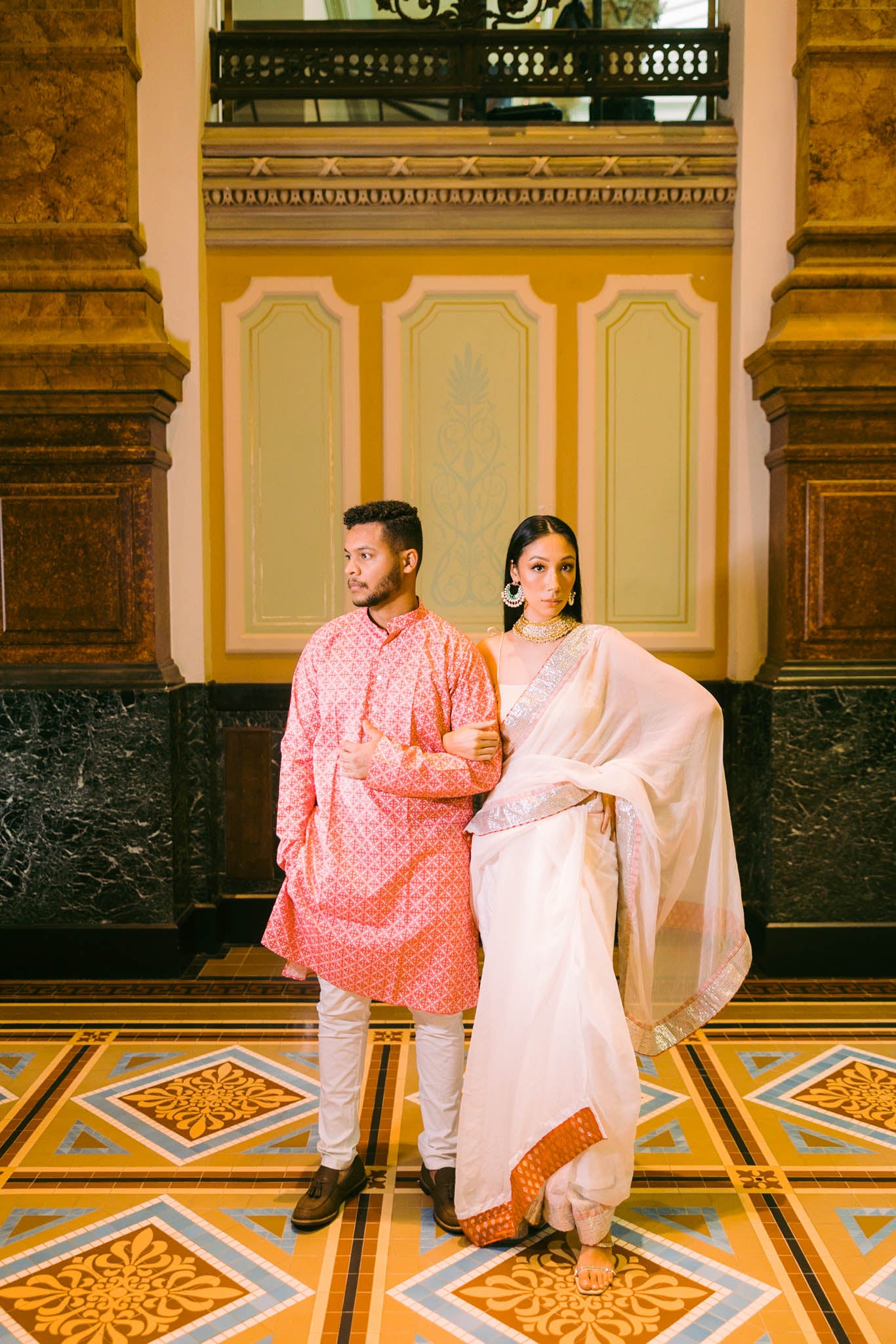 Red and White Block printed Kurta