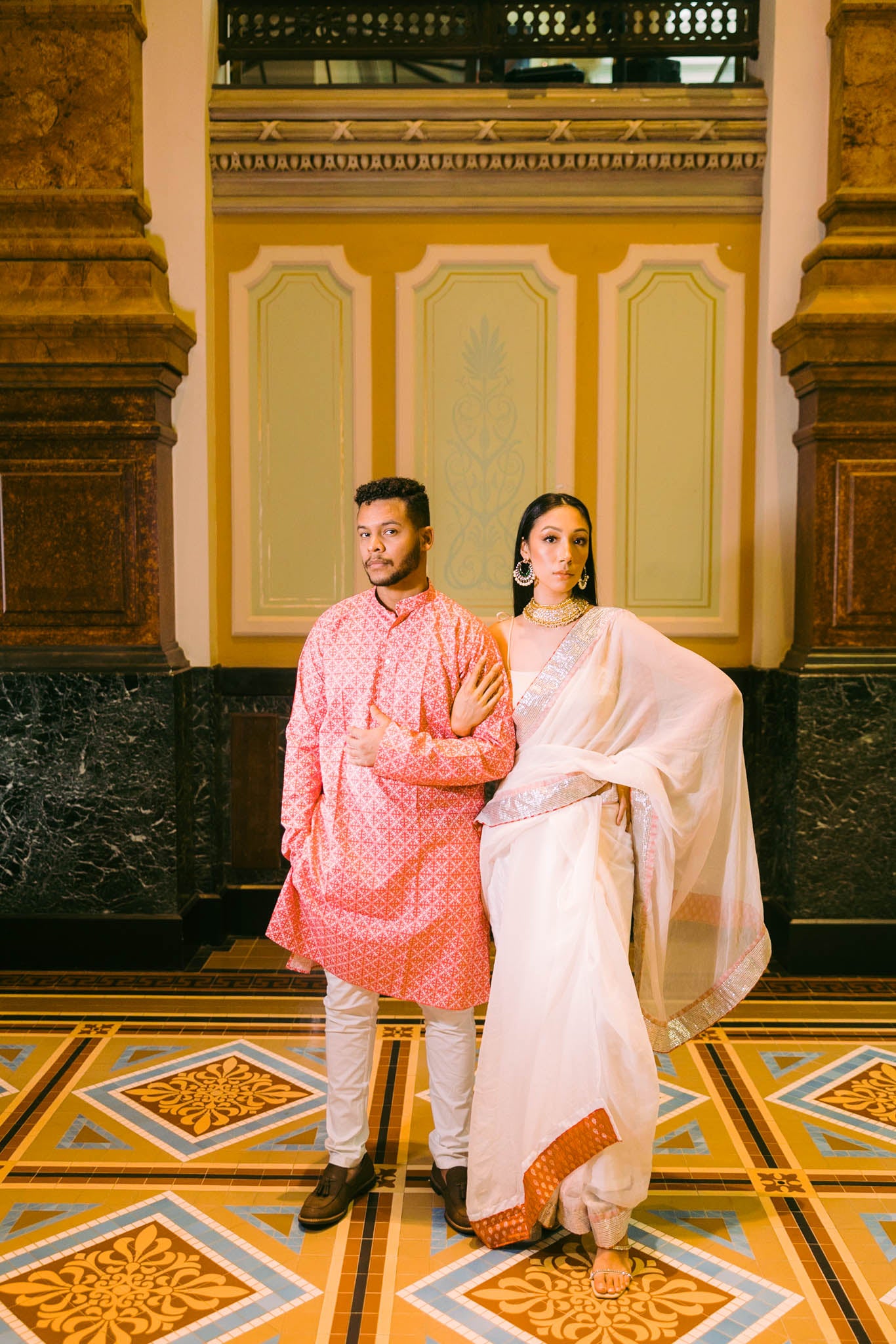 Red and White Block printed Kurta