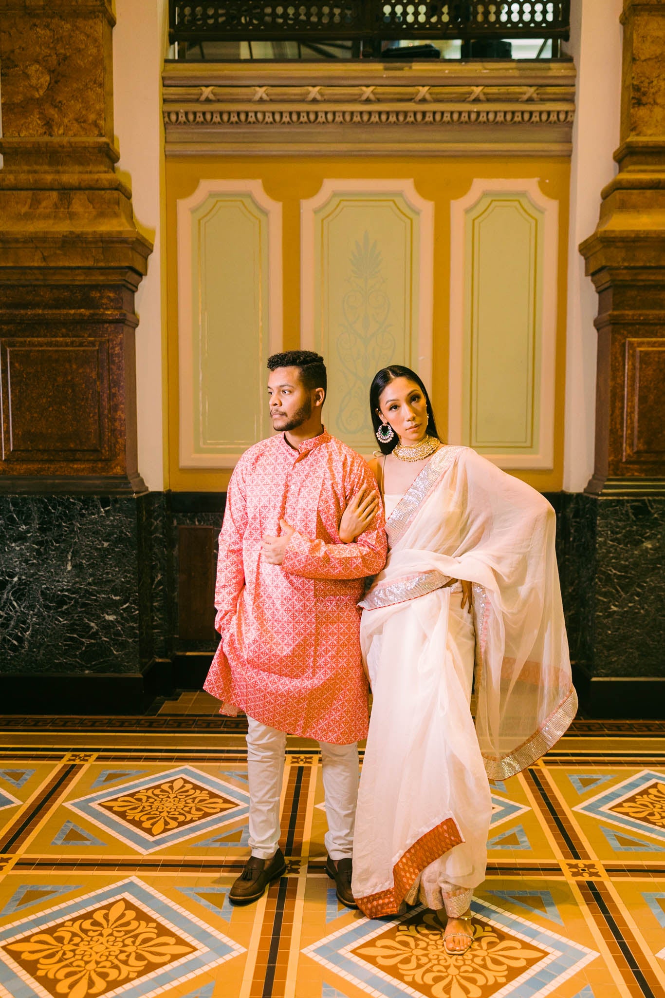 Red and White Block printed Kurta