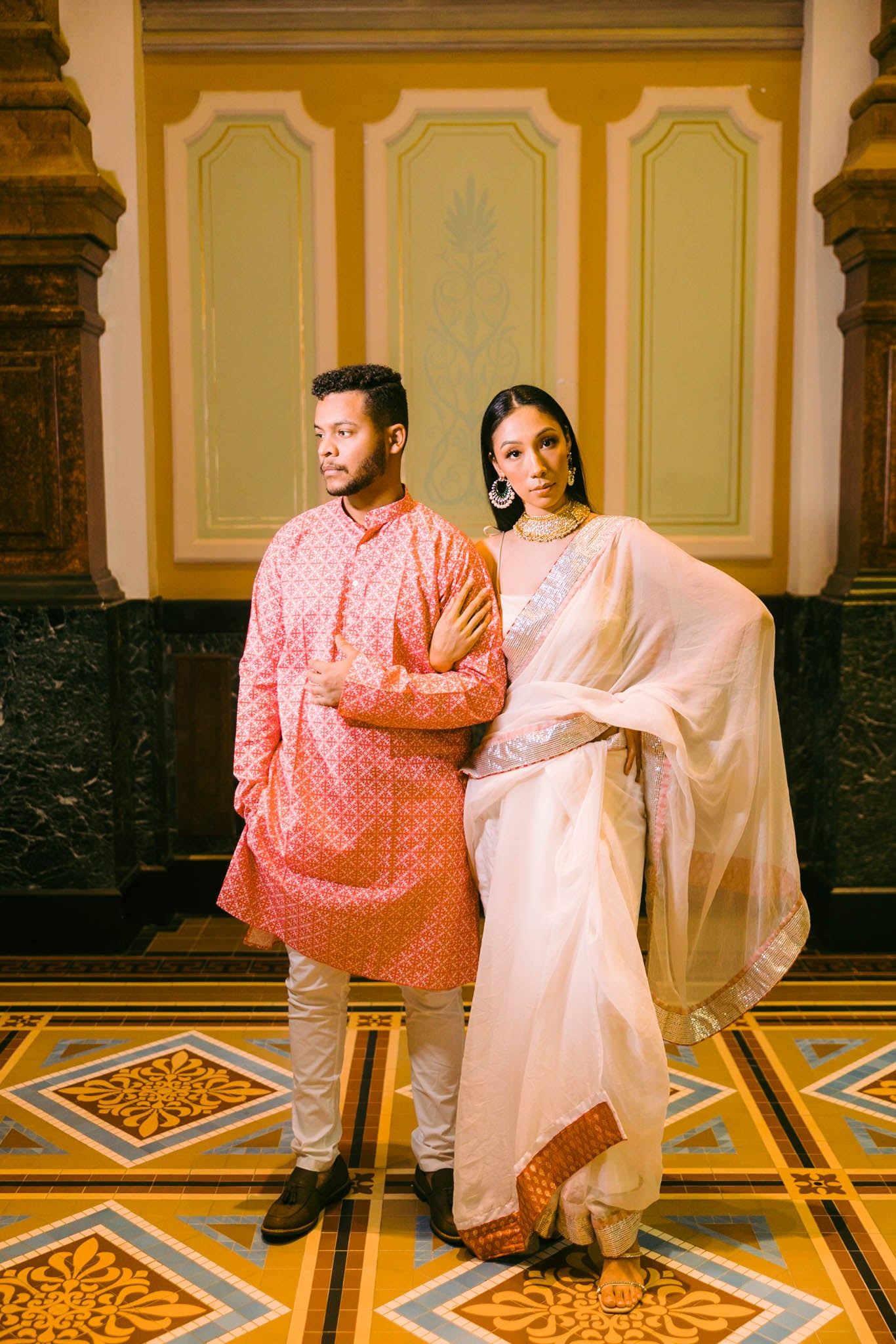 Red and White Block printed Kurta