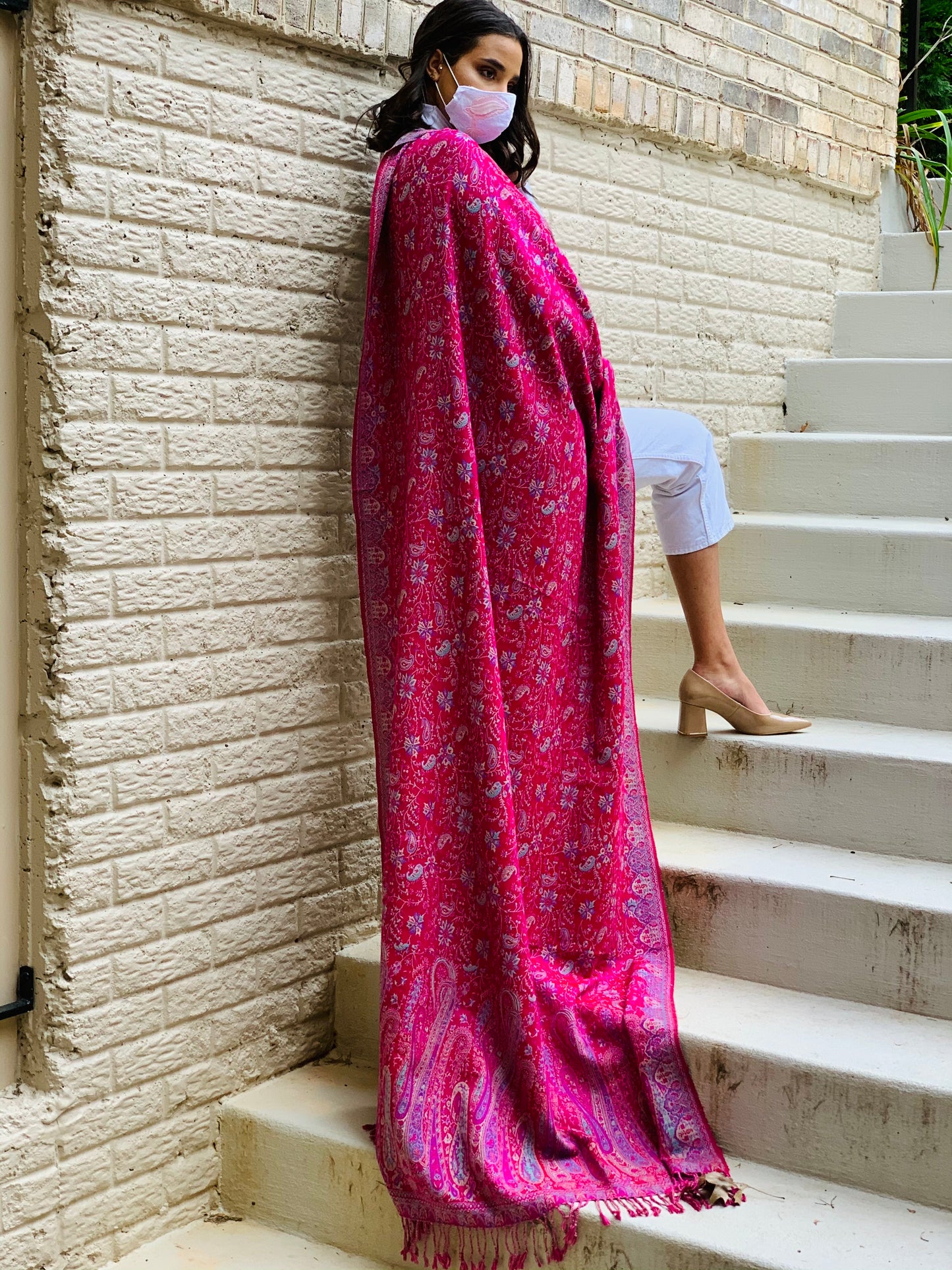 Hot pink dual sided shawl